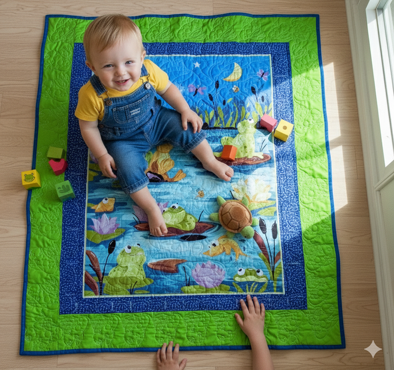 Frogs Lounging Custom Quilt Play Mat