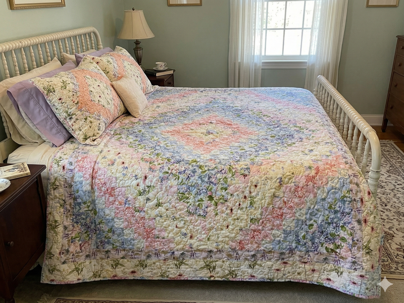 Pinks and Blues Trip Around The World Quilt