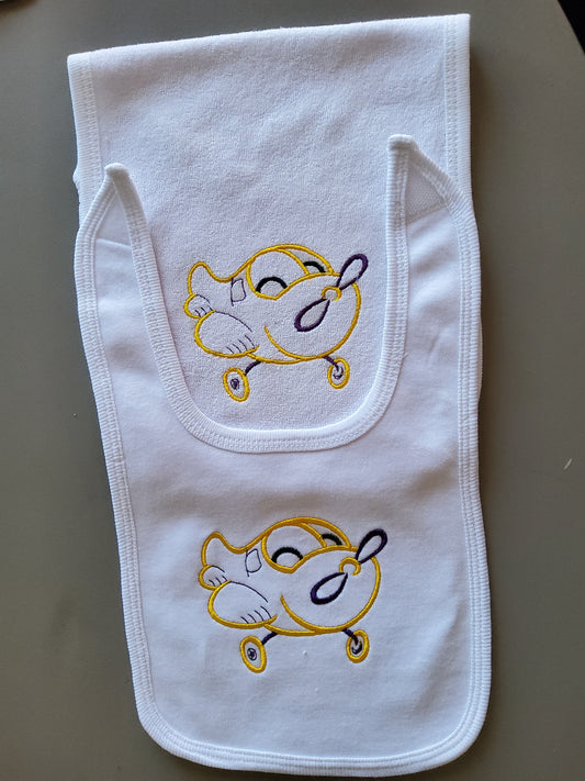 Happy Airplane!  Custom Embroidered Bib and Burp Cloth