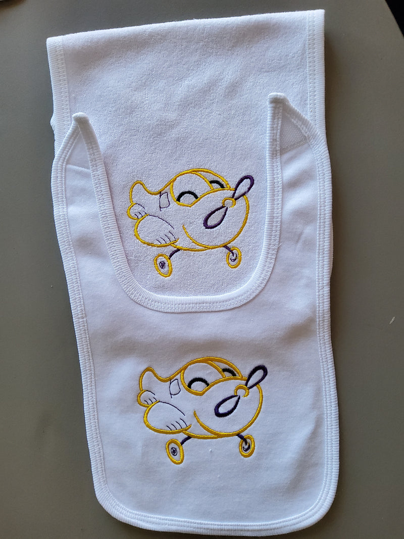 Happy Airplane! Custom Embroidered Bib and Burp Cloth