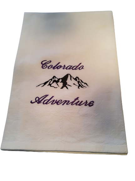 Custom Embroidered Flour Sack Dish Towel - "Colorado Adventure"