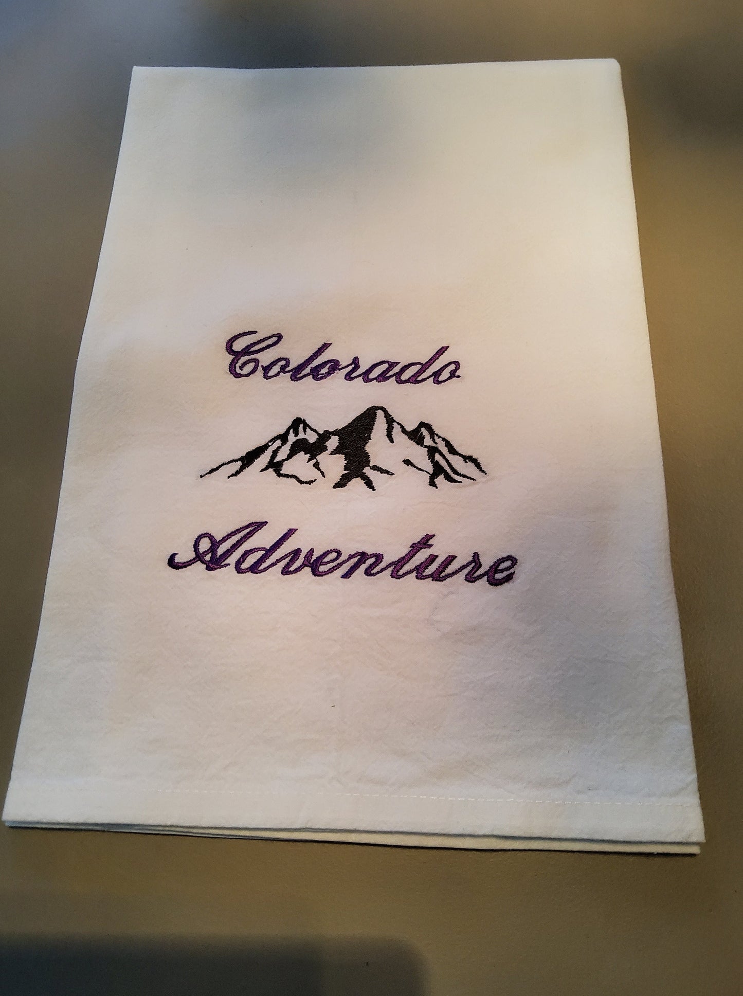 Custom Embroidered Flour Sack Dish Towel - "Colorado Adventure"