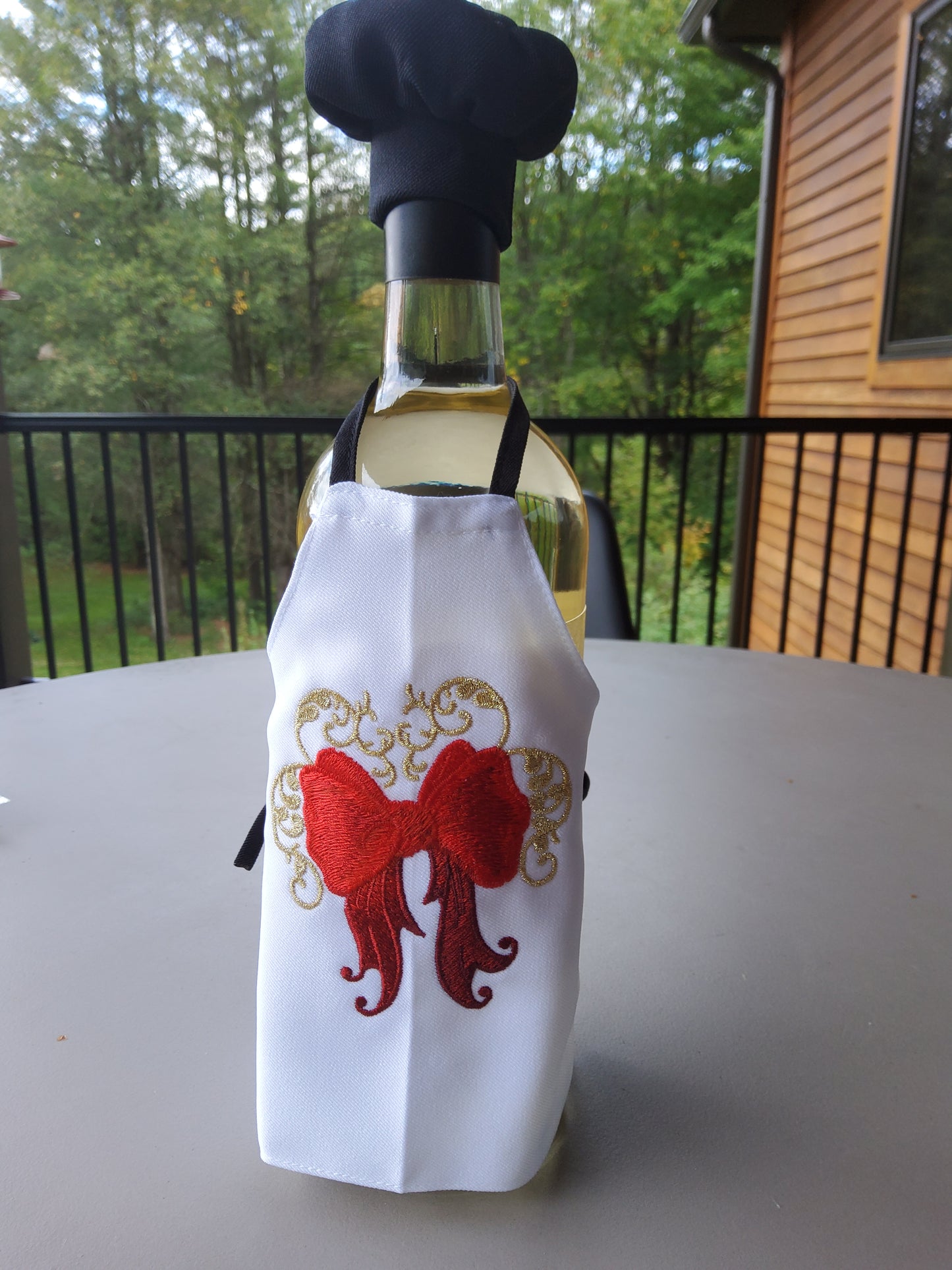 Christmas Ribbon Custom Embroidered Bottle Apron
