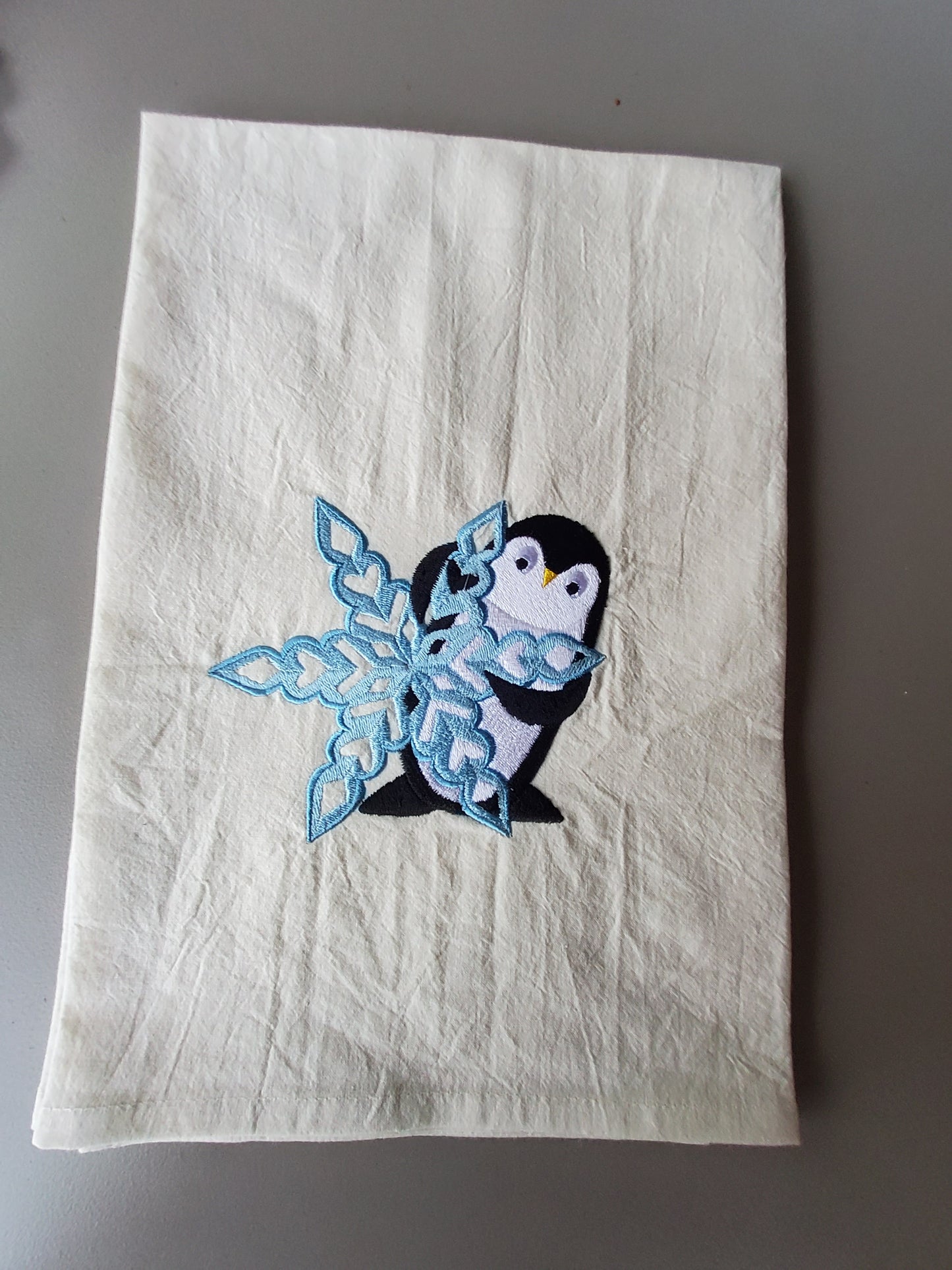 Penguin and Snowflake Flour Sack Dish Towel