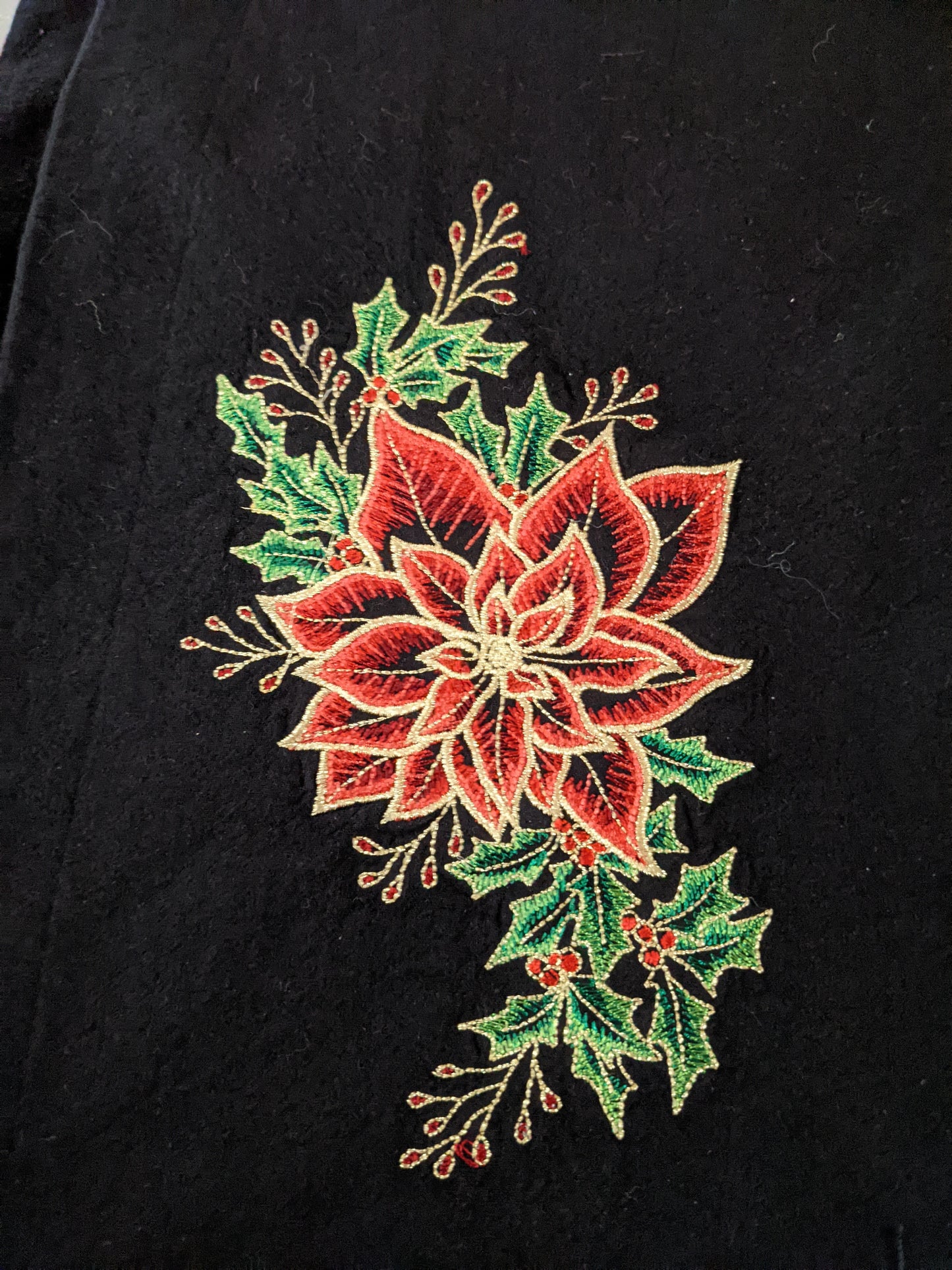 Midnight Poinsettia Custom Embroidered Flour Sack Towel