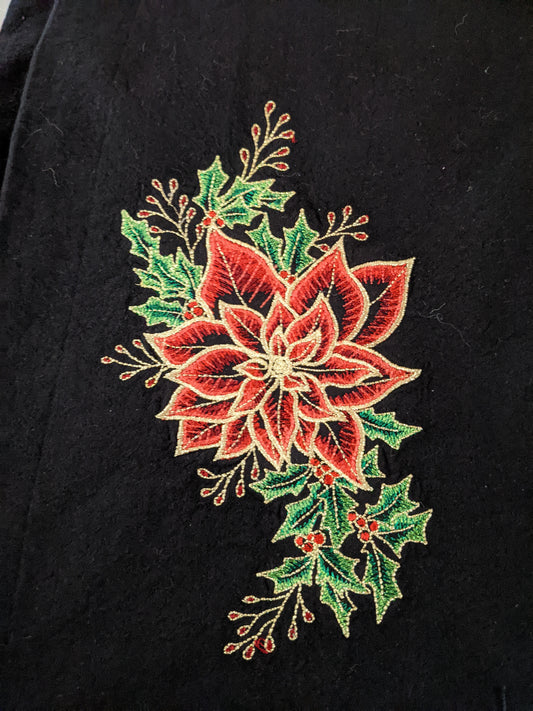 Midnight Poinsettia Custom Embroidered Flour Sack Towel