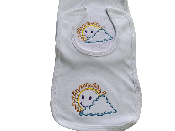 Custom Embroidered Matching Bib and Burp Cloth "Sunshine"