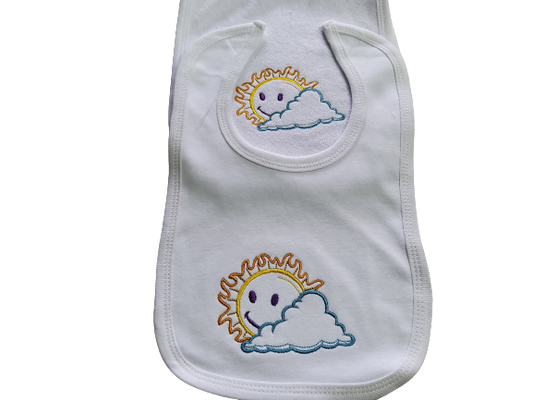 Custom Embroidered Matching Bib and Burp Cloth "Sunshine"