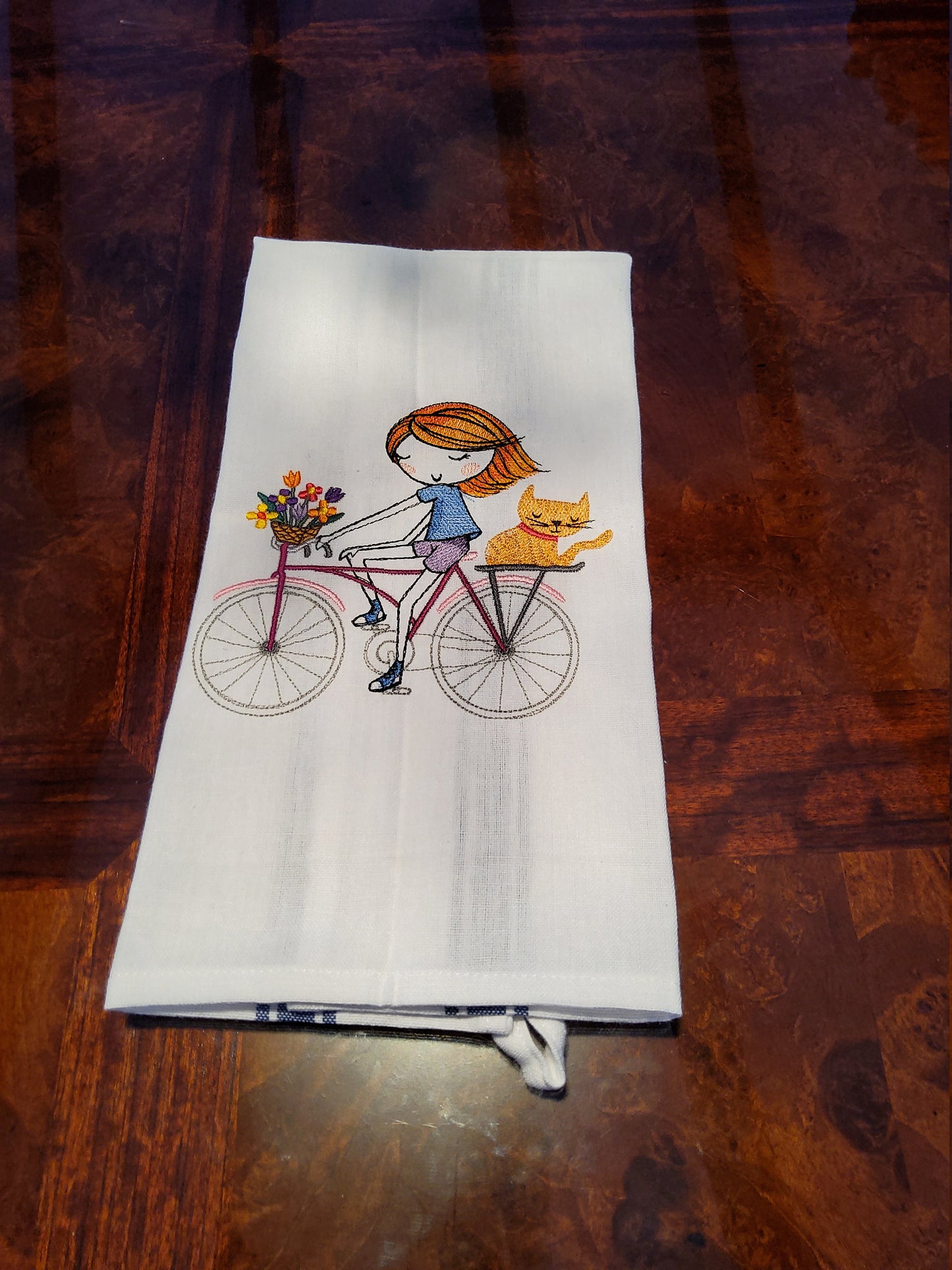 Dish Towel - "Girl on Bike with Kitty"
