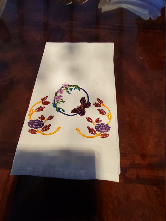 Dish Towel - "Floral Circle with Butterfly"