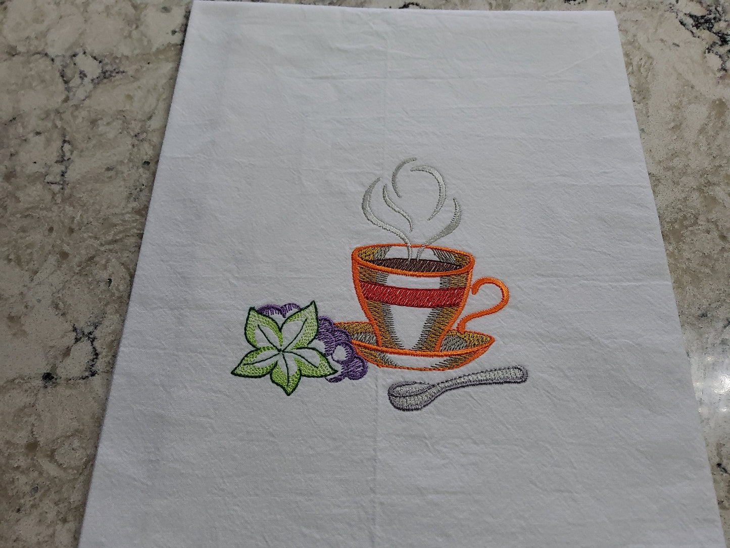 Custom Embroidered Flour Sack Dish Towel - "Tea Time"