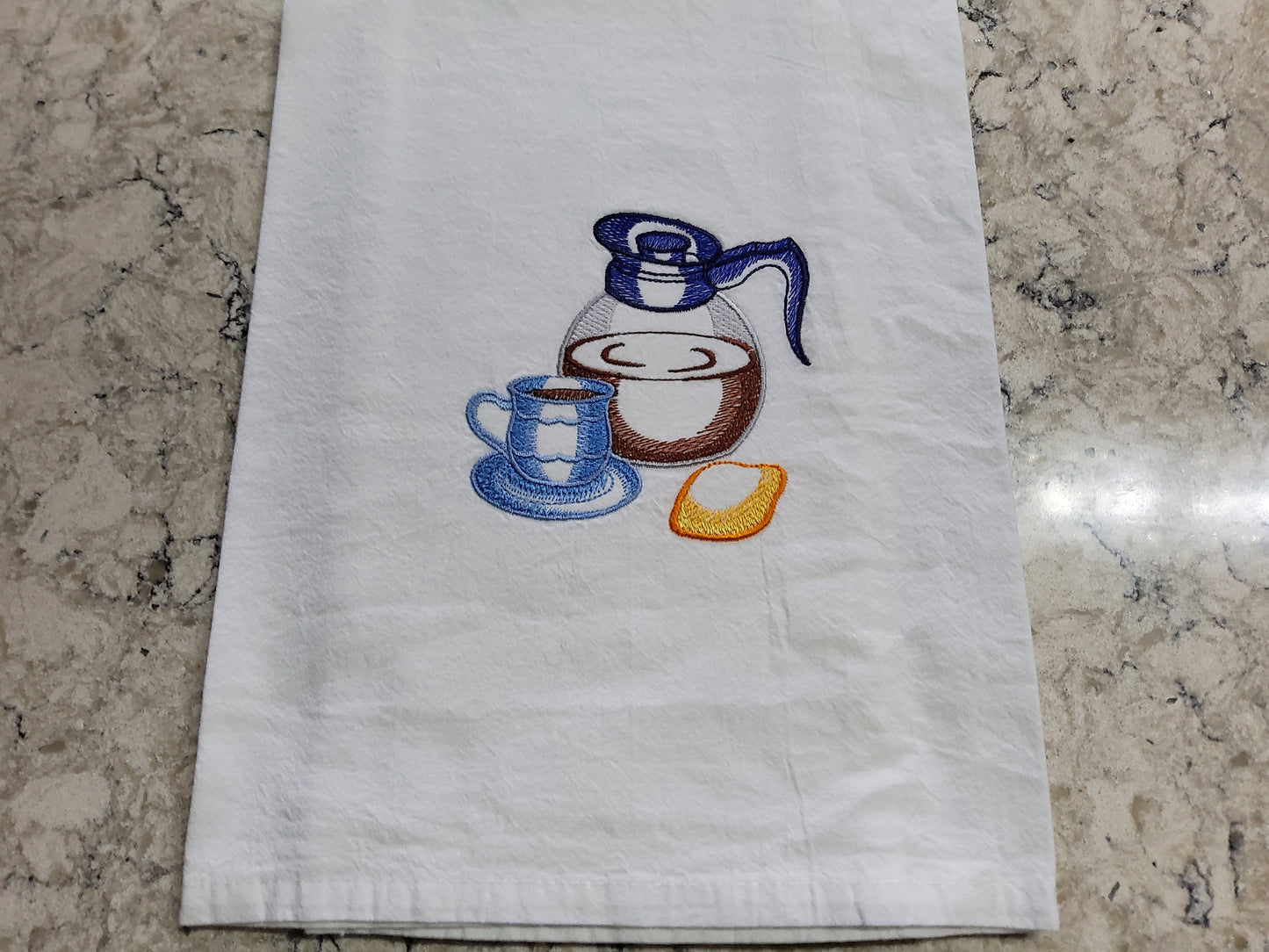 Custom Embroidered Flour Sack Dish Towel - "Coffee Anyone?""