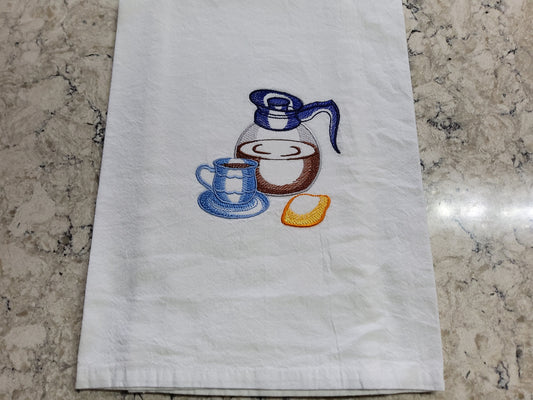 Custom Embroidered Flour Sack Dish Towel - "Coffee Anyone?""
