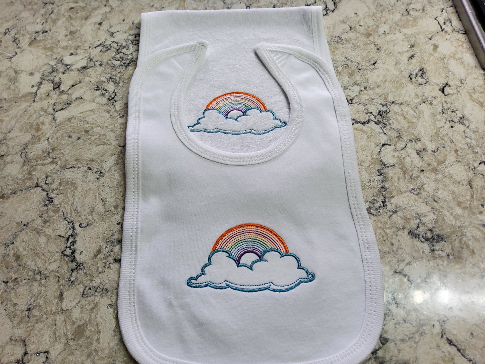Custom Embroidered Matching Bib and Burp Cloth "Rainbow"