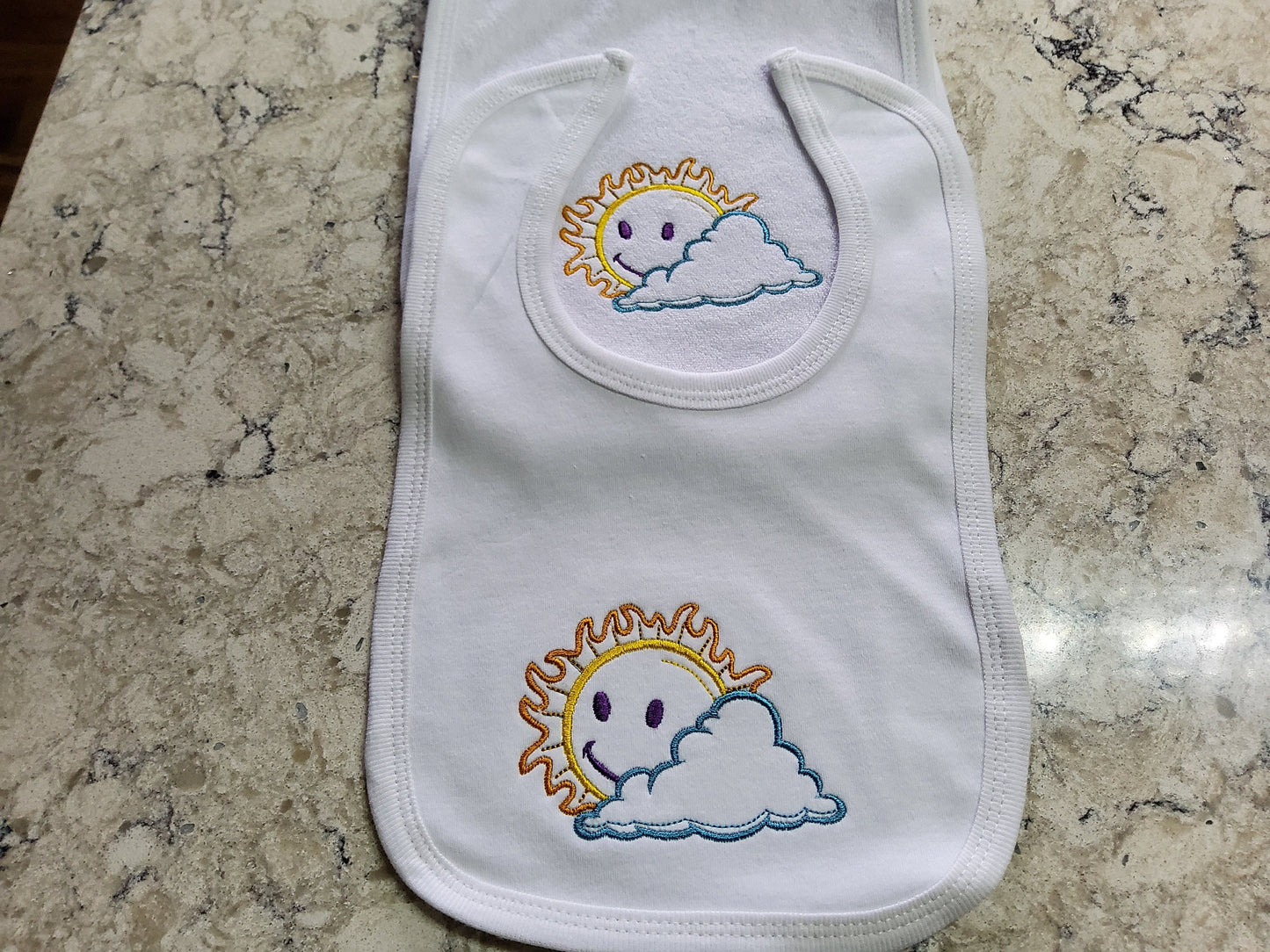 Custom Embroidered Matching Bib and Burp Cloth "Sunshine"