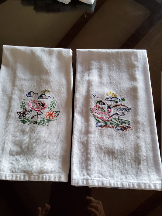 Dish Towel - "Pair of Flamingos - Two Towel Set"