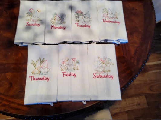 Gnome Seven Days of the Week Vintage Towel Set
