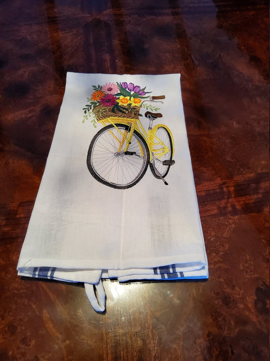 Dish Towel - "Vintage Bike with floral basket"