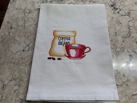 Custom Embroidered Flour Sack Dish Towel - "Coffee In My Favorite Cup""
