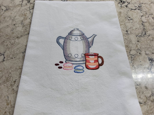 Custom Embroidered Flour Sack Dish Towel - "Coffee and a Bite to Eat"""
