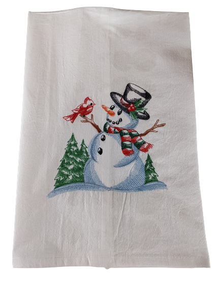 Snowman and Feathered Friend Kitchen Towel