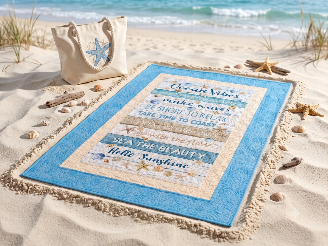 Catch the Current: Bring the Beach Home with Our "Ocean Vibes" Quilted Mat & Tote