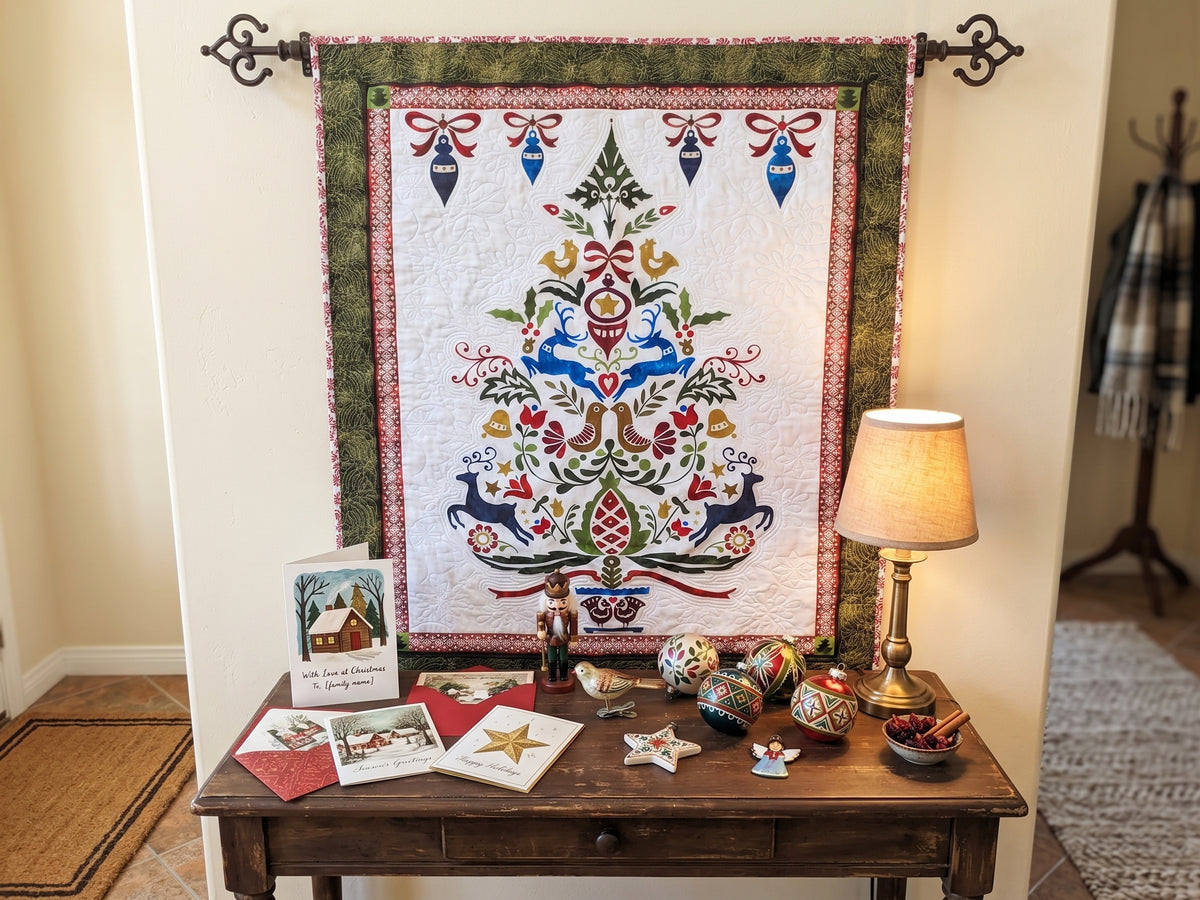 Folk Art Custom Longarm Christmas Tapestry Quilt