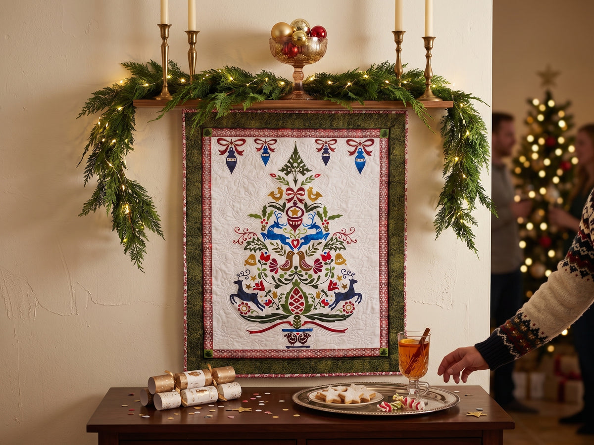 Folk Art Custom Longarm Christmas Tapestry Quilt