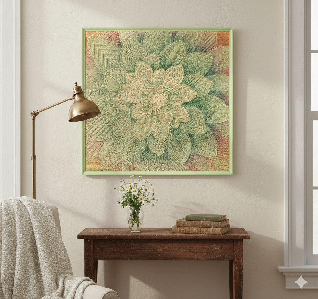 Serene Beauty, Bold Presence: Quilted 3D Dahlia Art.