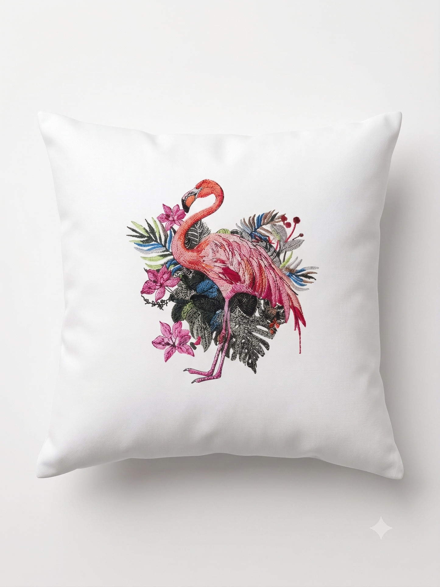 Tropical Flamingo Embroidered Pillow Cover