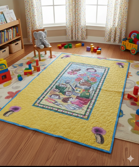 Who let the hedgehogs out?  Who? Who?   Whoo? Custom Embroidered Quilt