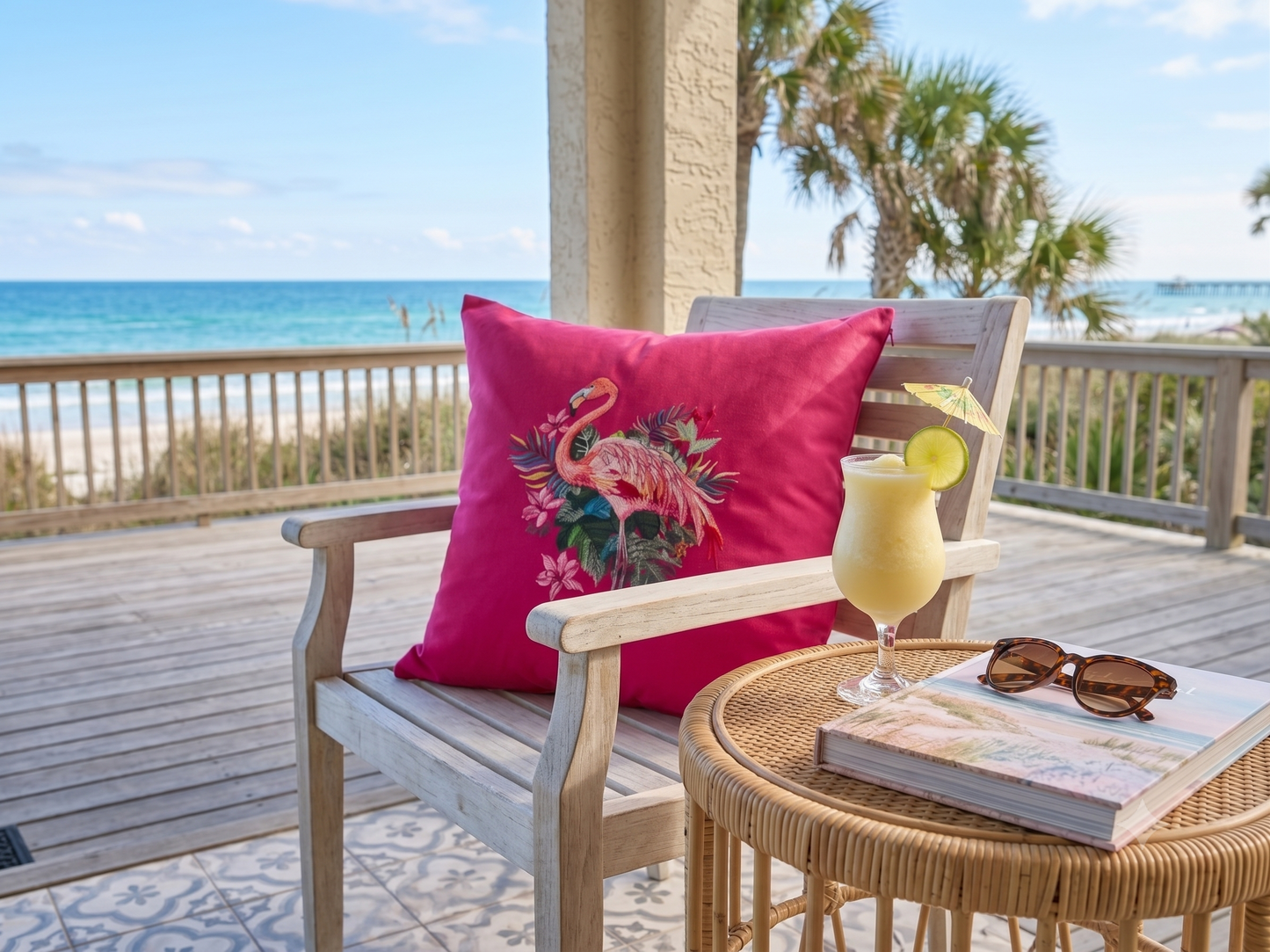 Tropical Flamingo Embroidered Pillow Cover