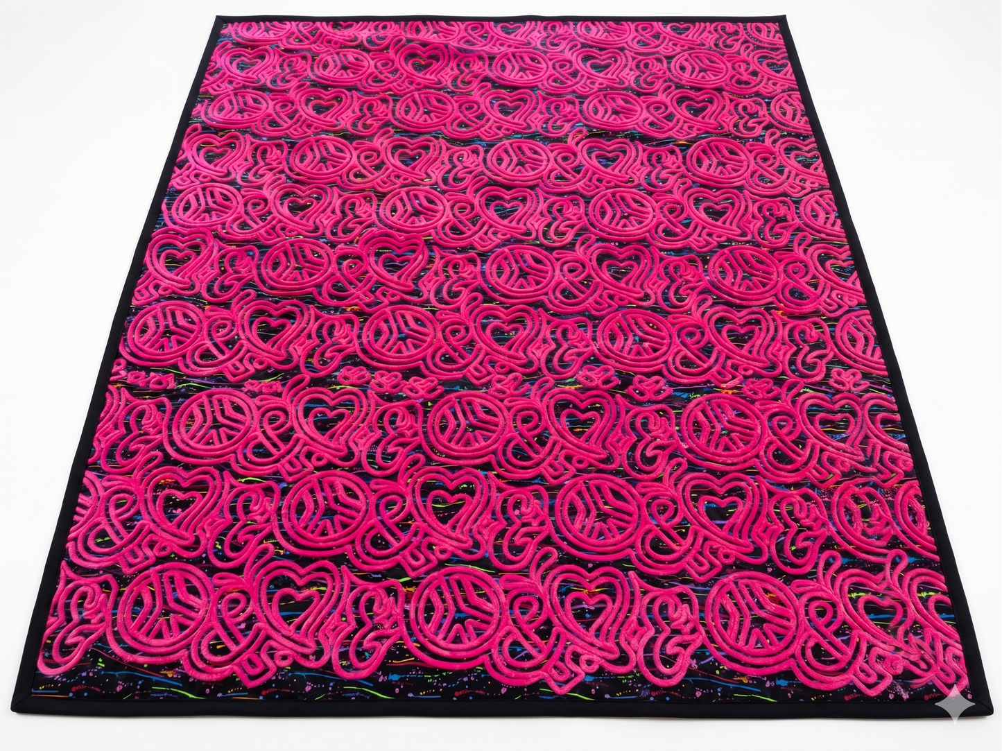 Peace & Love Blacklight-Reactive Couched Quilt