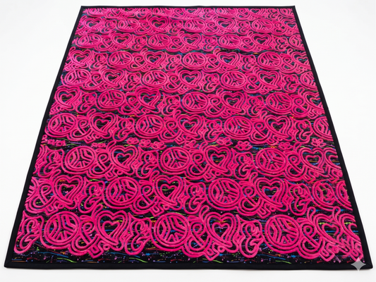 Peace & Love Blacklight-Reactive Couched Quilt