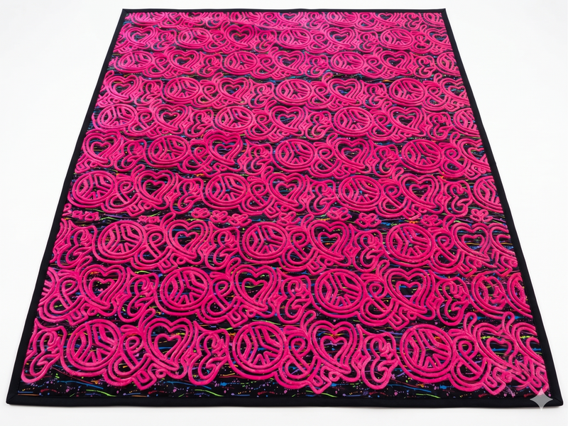 Peace & Love Blacklight-Reactive Couched Quilt