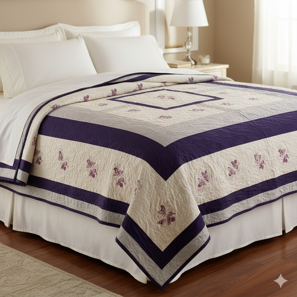 Butterflies and Flowers Custom Embroidered King Size Quilt