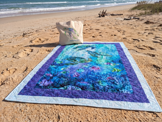 Beautiful Sea Turtle Quilt & Matching Tote Bag Set