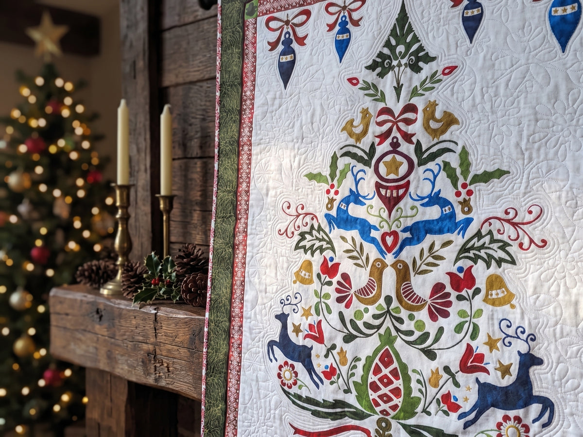 Folk Art Custom Longarm Christmas Tapestry Quilt
