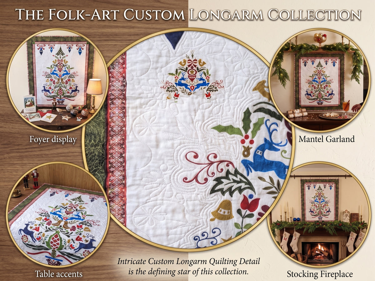 Folk Art Custom Longarm Christmas Tapestry Quilt