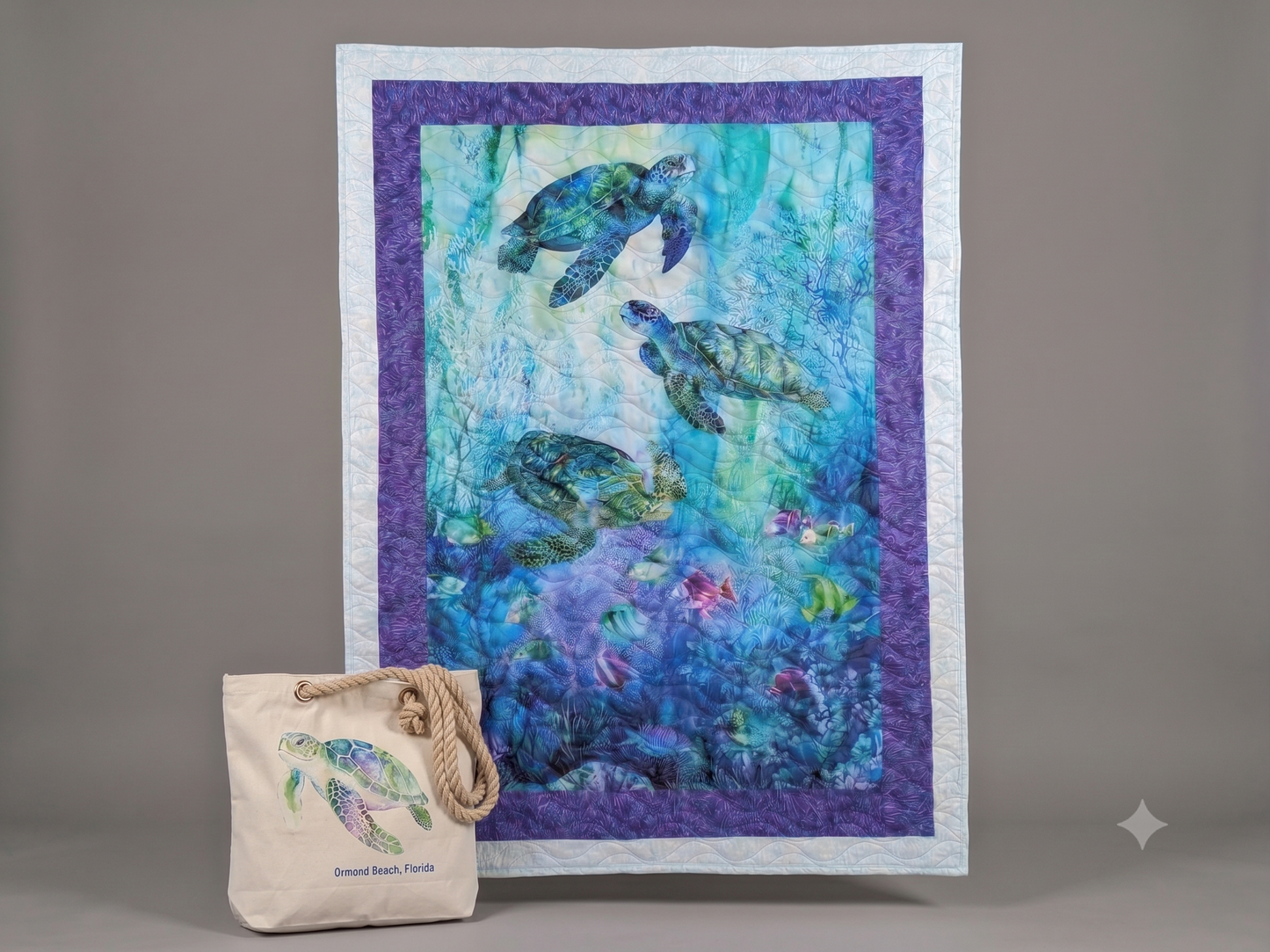 Beautiful Sea Turtle Quilt & Matching Tote Bag Set