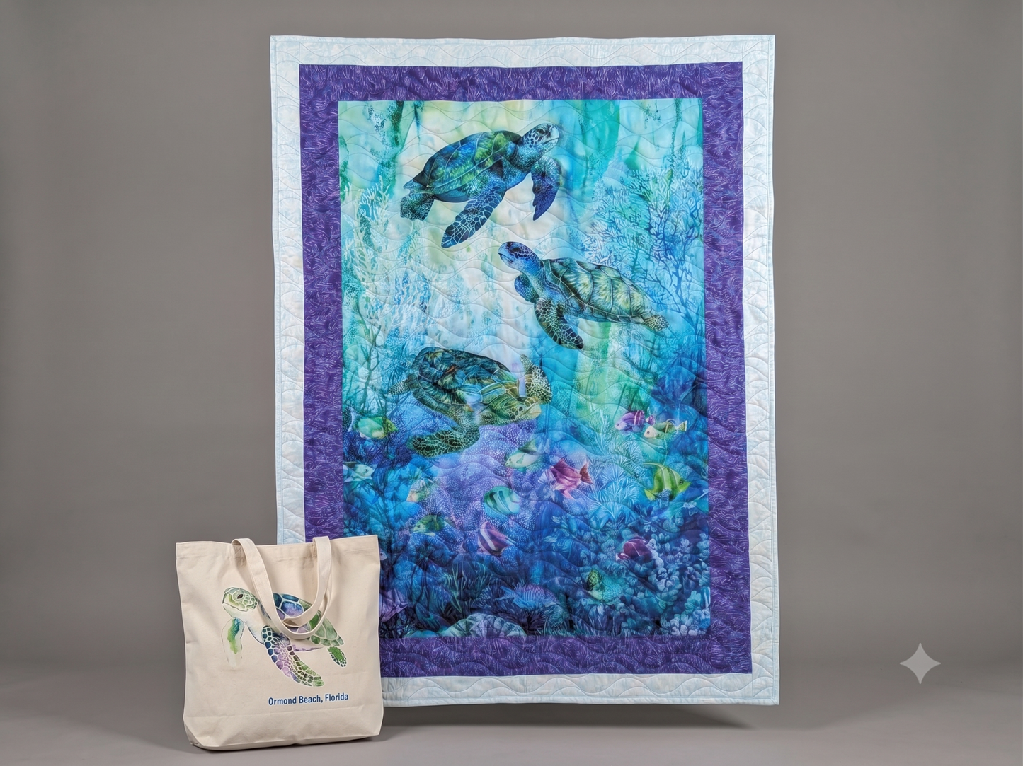 Beautiful Sea Turtle Quilt & Matching Tote Bag Set