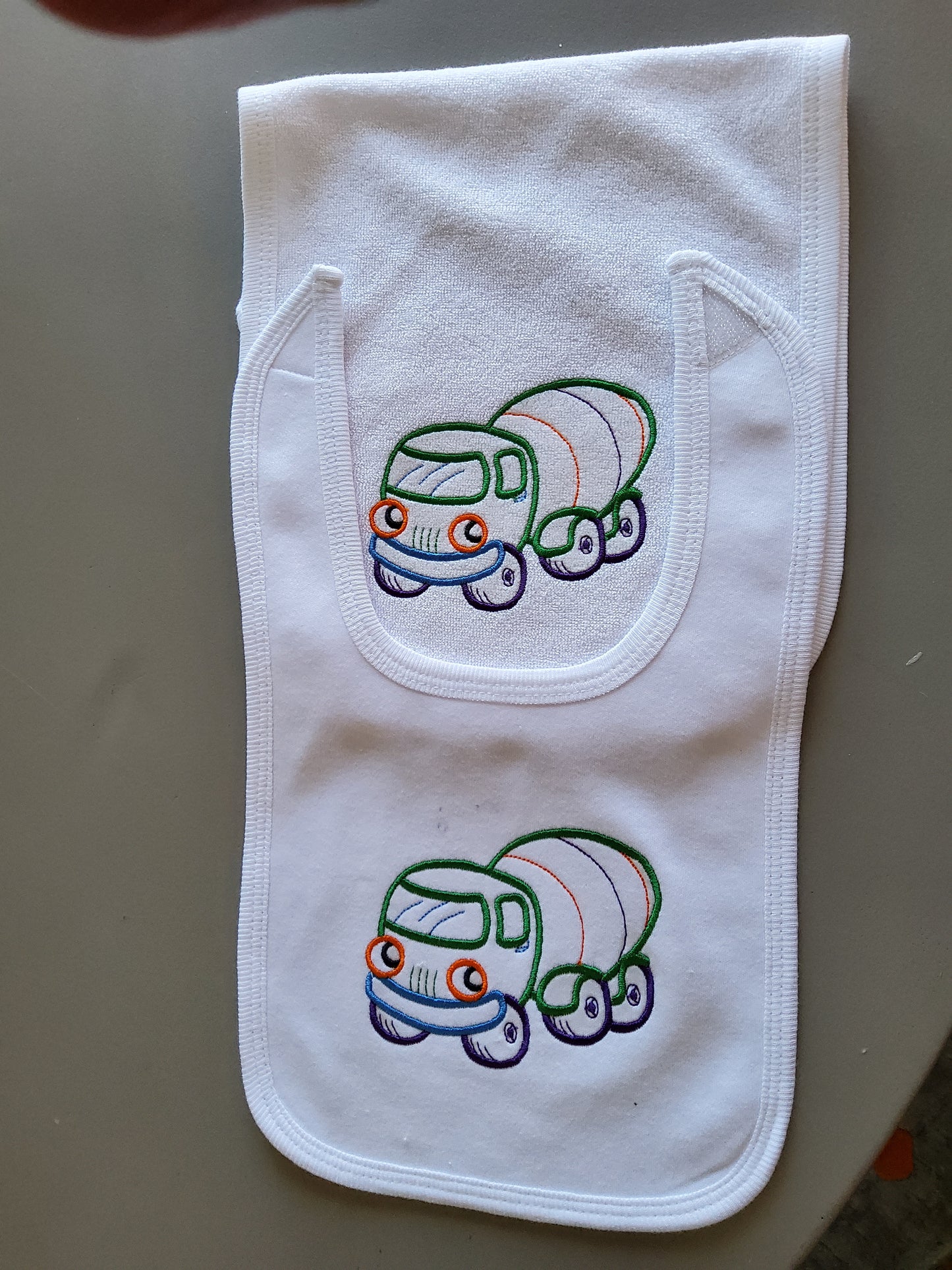 Happy Cement Truck Custom Embroidered Matching Bib and Burp Cloth