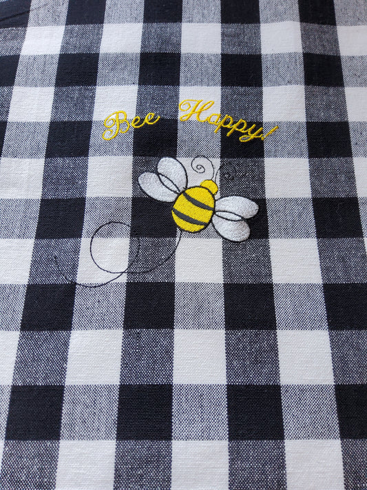 Custom Embroidered Buffalo Check Dish Towel - "Bee Happy"