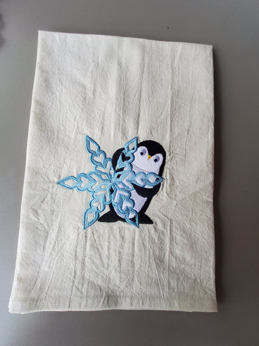 Penguin and Snowflake Flour Sack Dish Towel