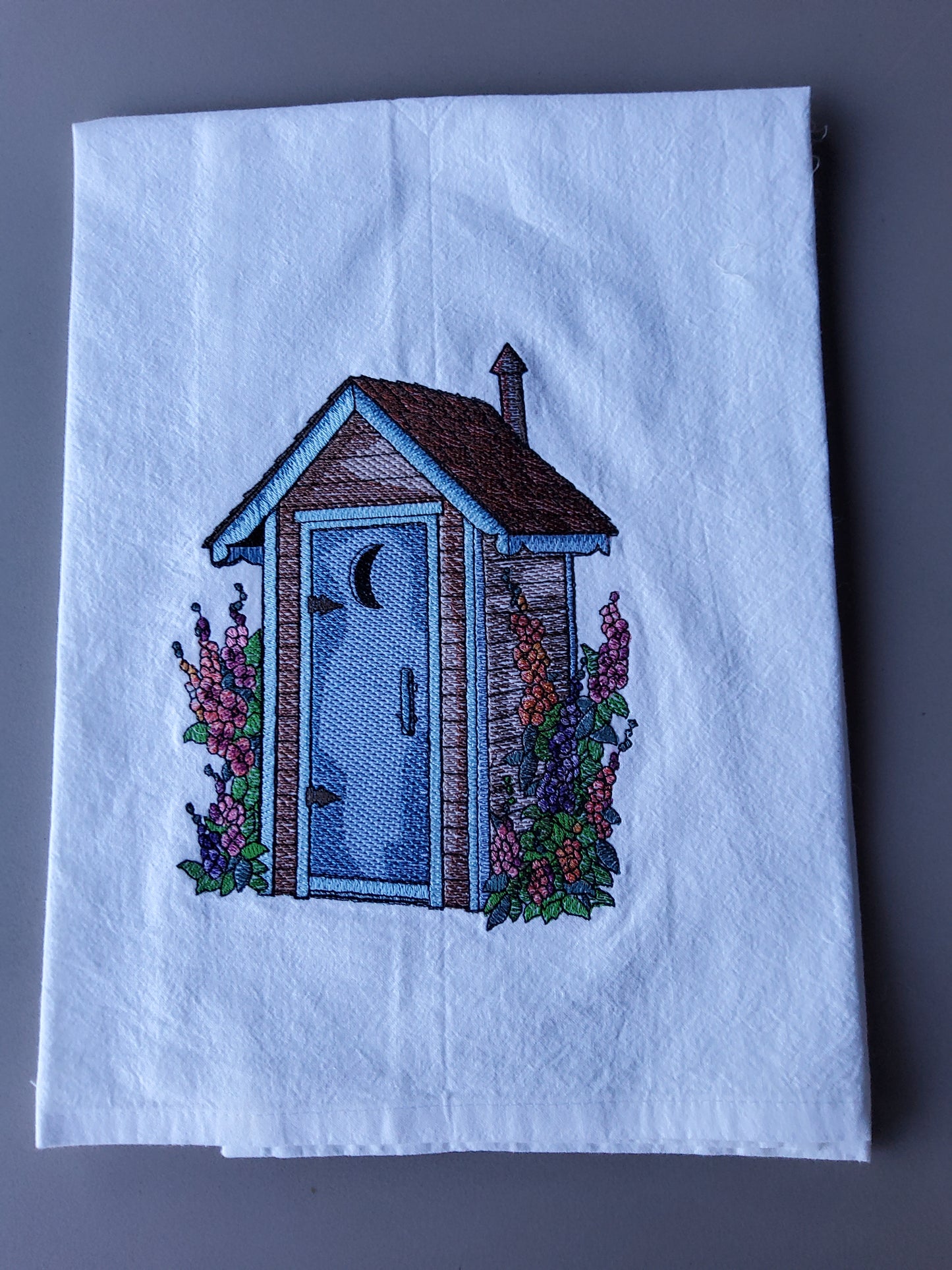 Dish Towel - "Floral Outhouse"