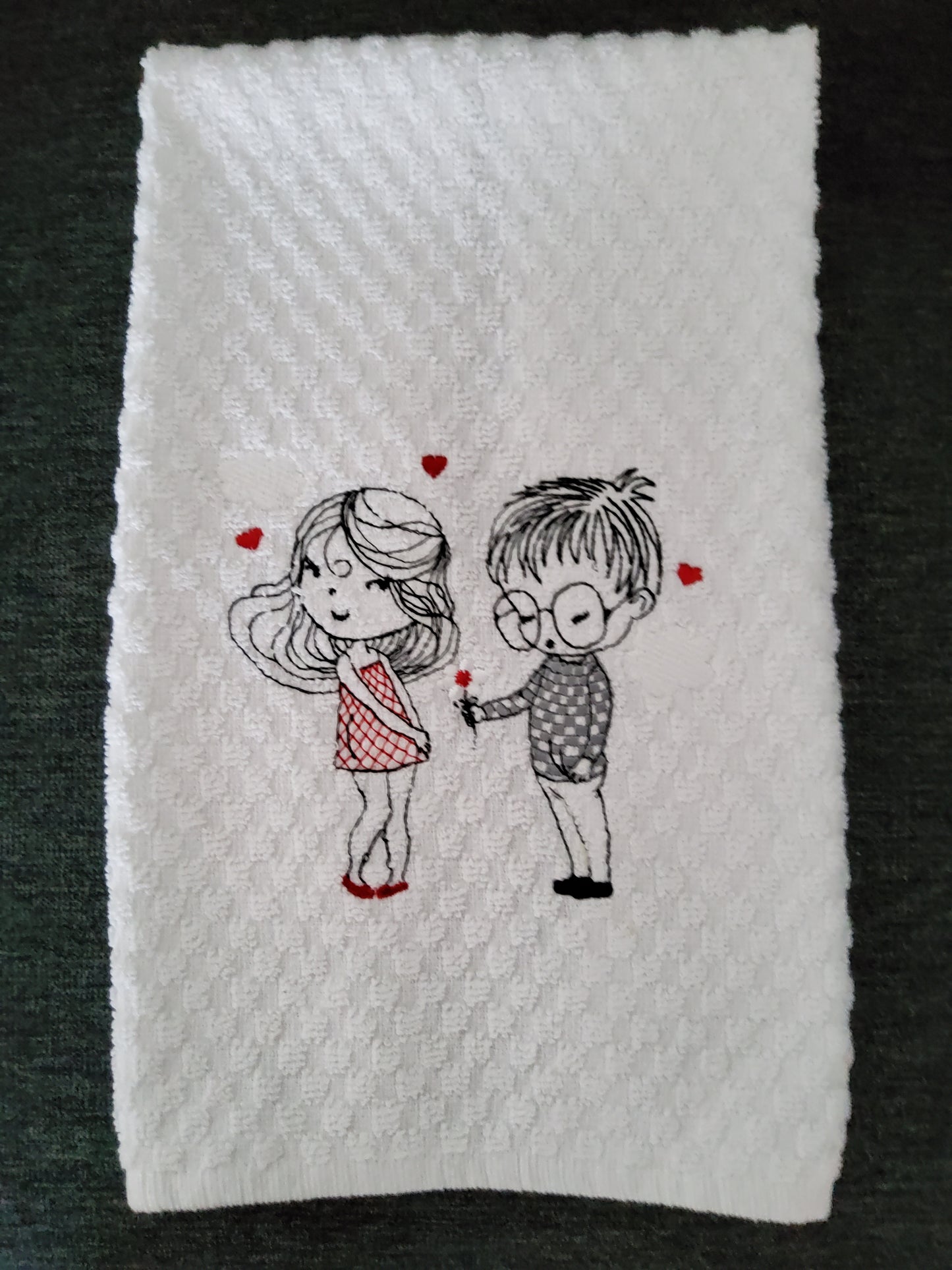 Young Love Flower Valentine Dish Towel