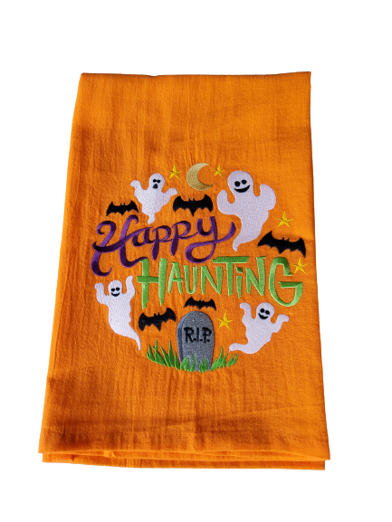 Happy Haunting Custom Embroidered Halloween Flour Sack Dish Towel