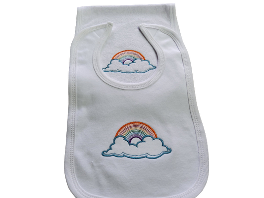 Custom Embroidered Matching Bib and Burp Cloth "Rainbow"