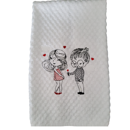 Young Love Flower Valentine Dish Towel