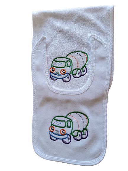 Happy Cement Truck Custom Embroidered Matching Bib and Burp Cloth